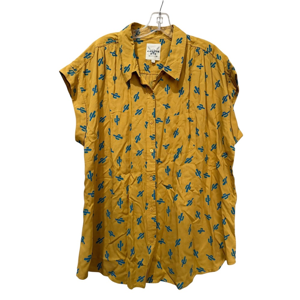 Cotton & Rye Outfitters Mustard Yellow Cactus Print Button Down Shirt XXL